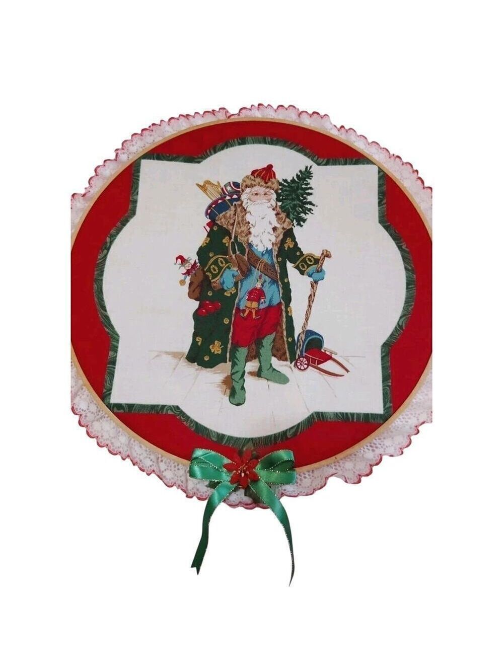 Christmas Decor Round Embroidery Hoop Wall Hanging Santa Vintage